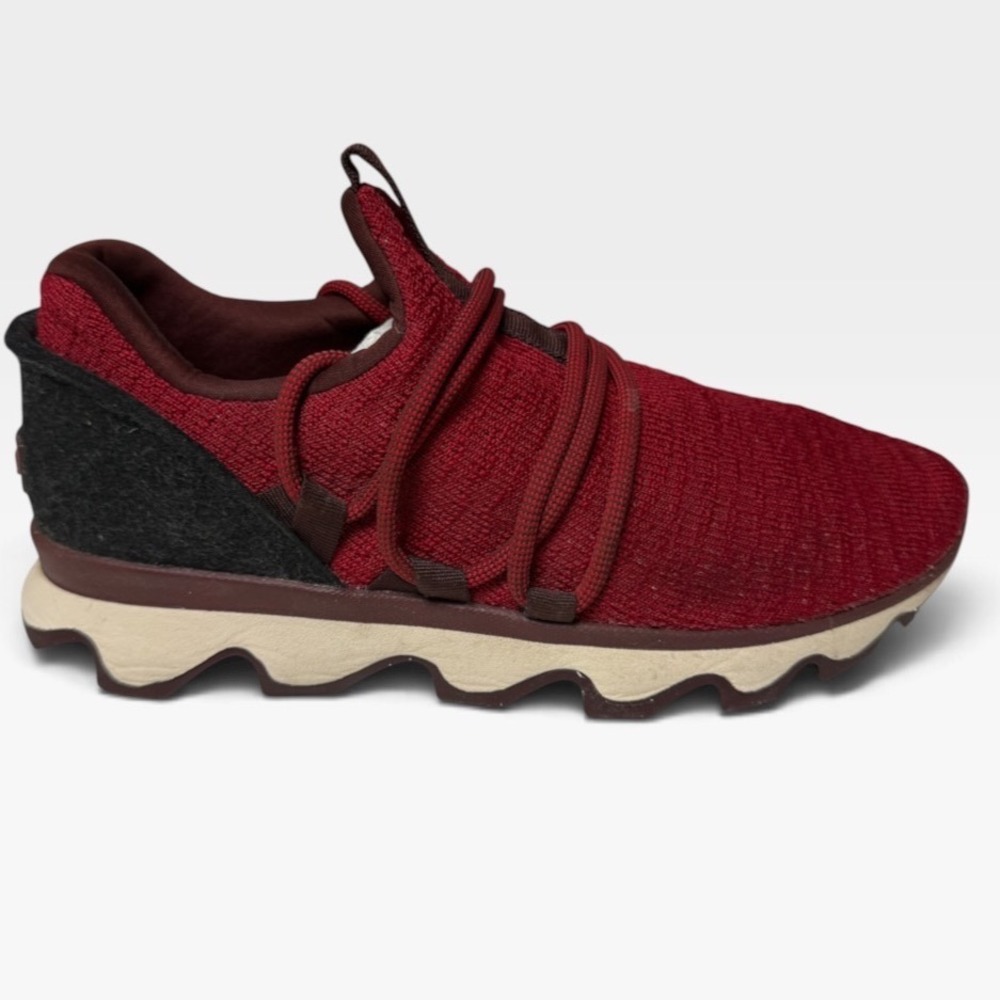 Sorel Kinetic Sneak Dark Red Knit Scalloped Sole Sneakers NL3227-613 Womens 8